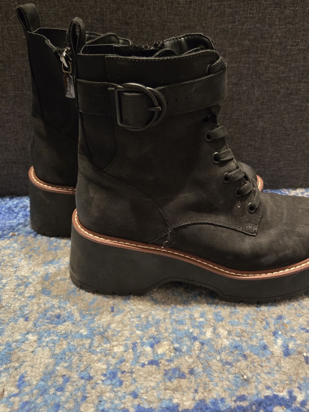 Blondo Black Waterproof Lace-Up Platform Ankle Boots with Buckle Strap Size 9
